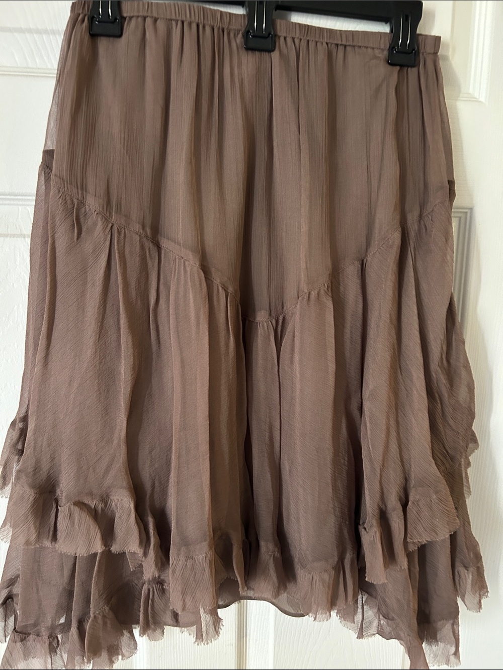 Zara Taupe Layered Chiffon A-Line Skirt with Ruffle Hem